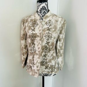 Christopher & Banks Women’s Beige Tie Dye Printed Boho Lined Blend Blazer